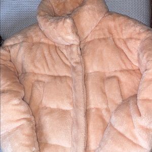 • peach fluffy bomber jacket •